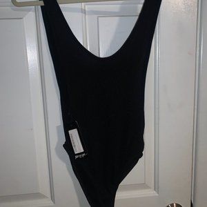 NastyGal low V cut bodysuit in black